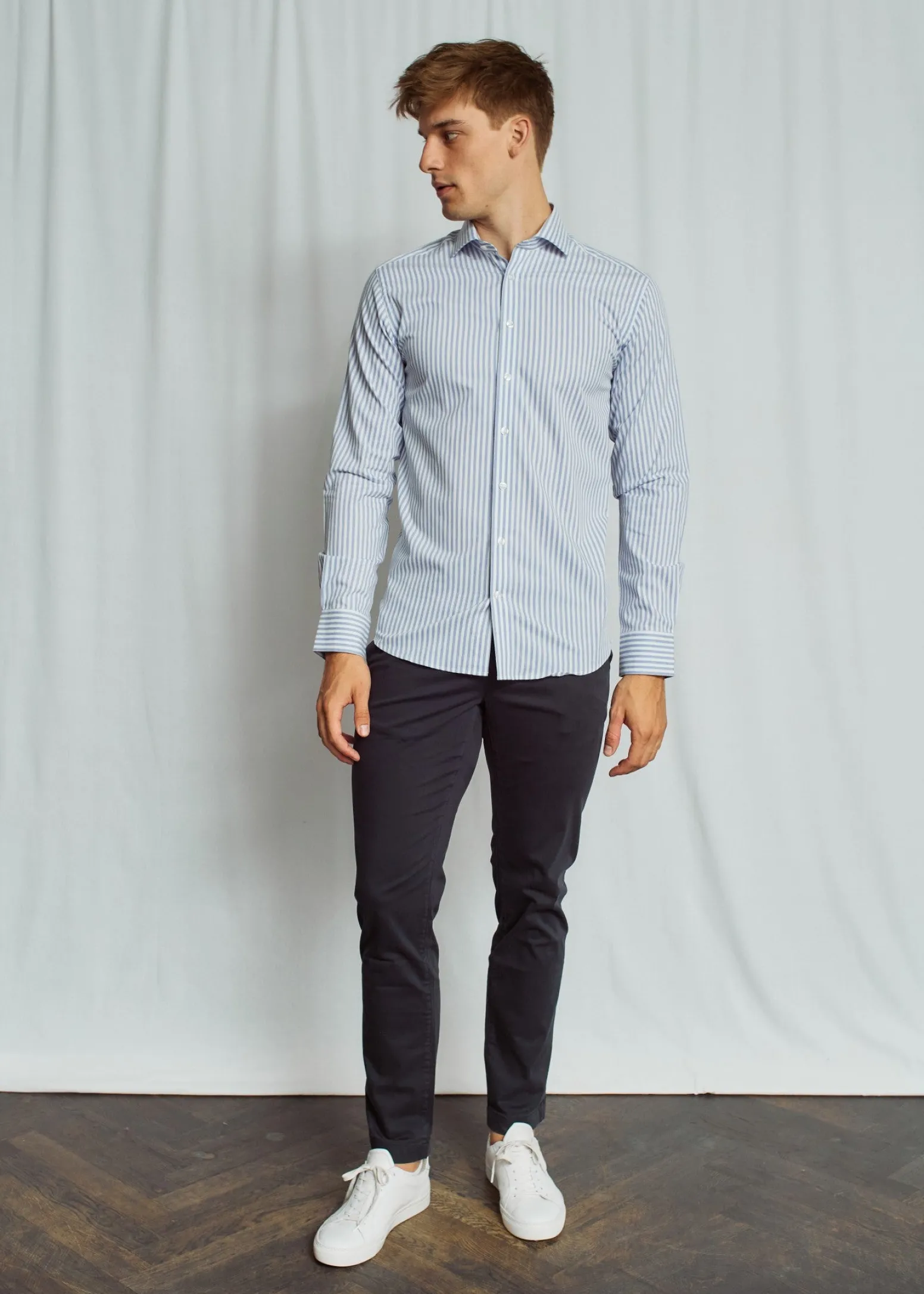BS Drummond Modern Fit Skjorta - Light Blue/White