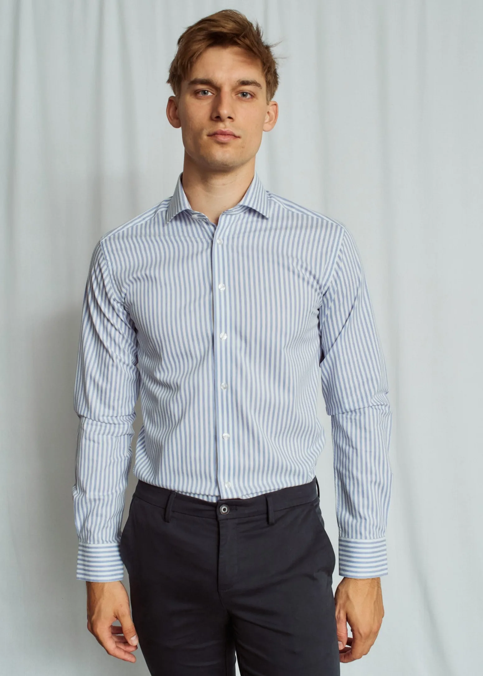 BS Drummond Modern Fit Skjorta - Light Blue/White