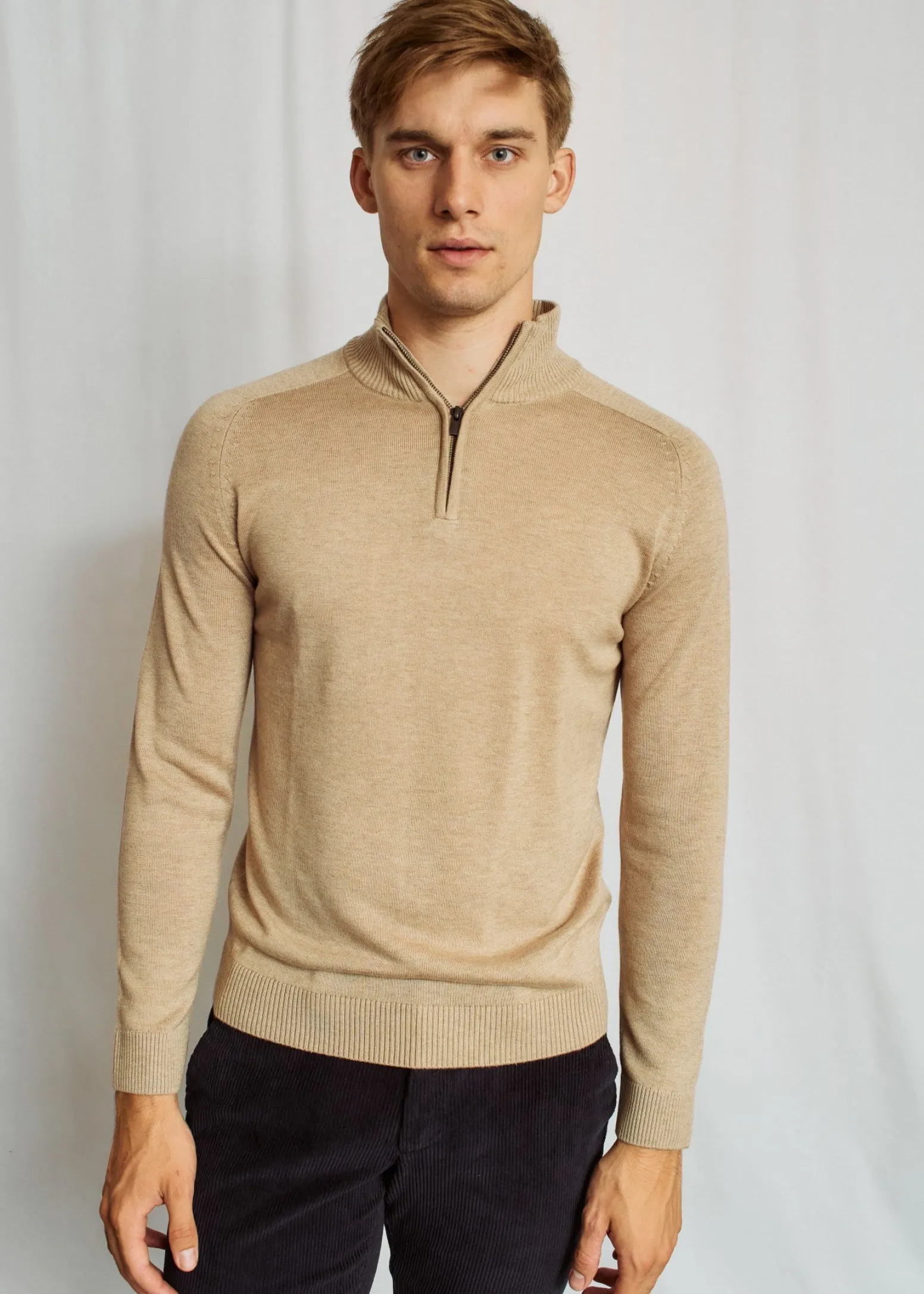 BS Pelle Regular Fit Stickat - Sand