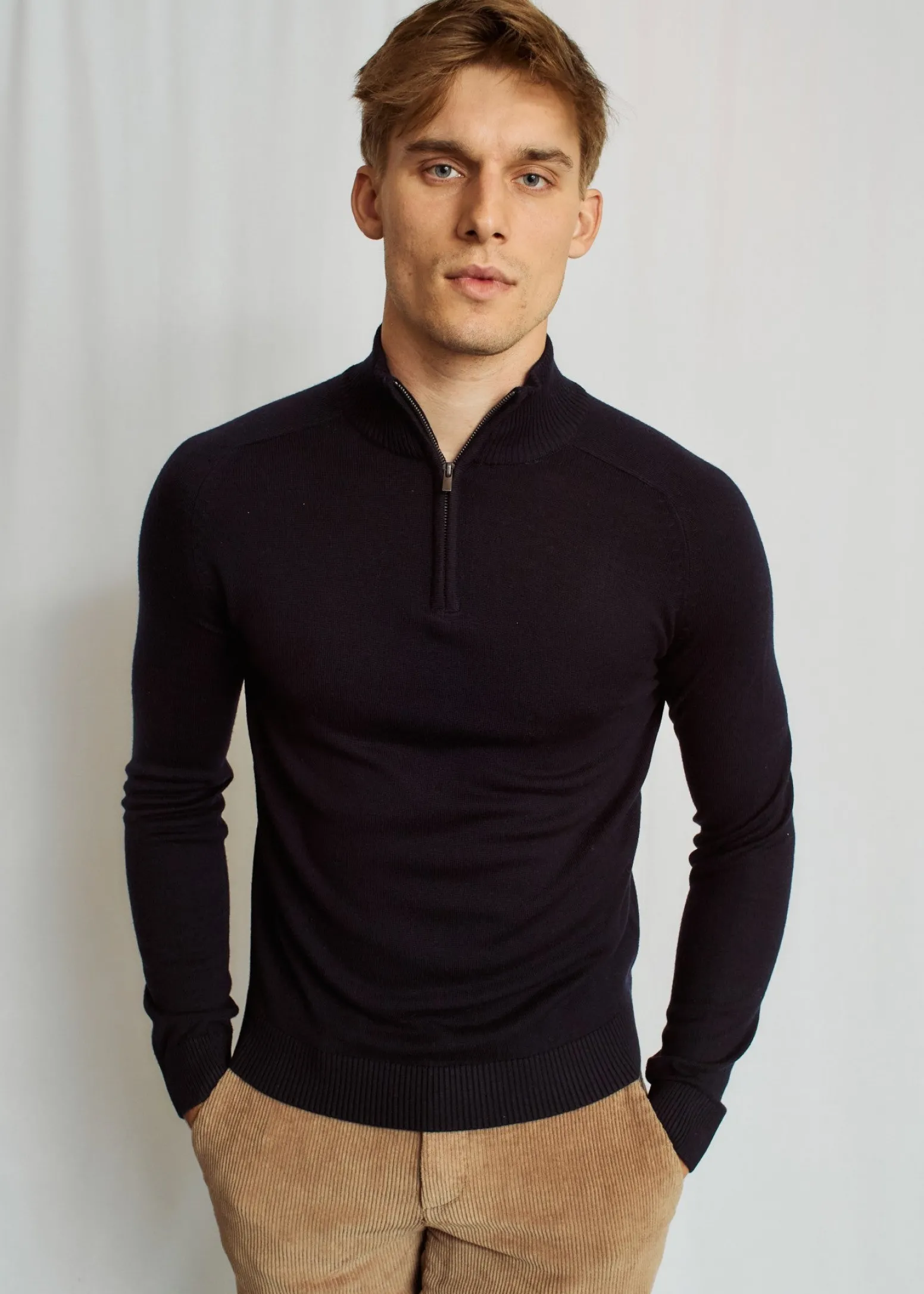 BS Pelle Regular Fit Stickat - Navy